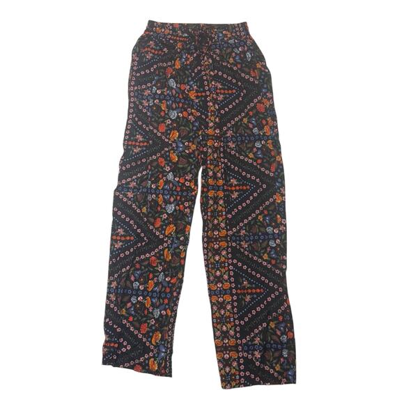 NEW Olivaceous Black Floral Thin Wide Leg Pants Women Small Boho Festival Hippie - Picture 5 of 16